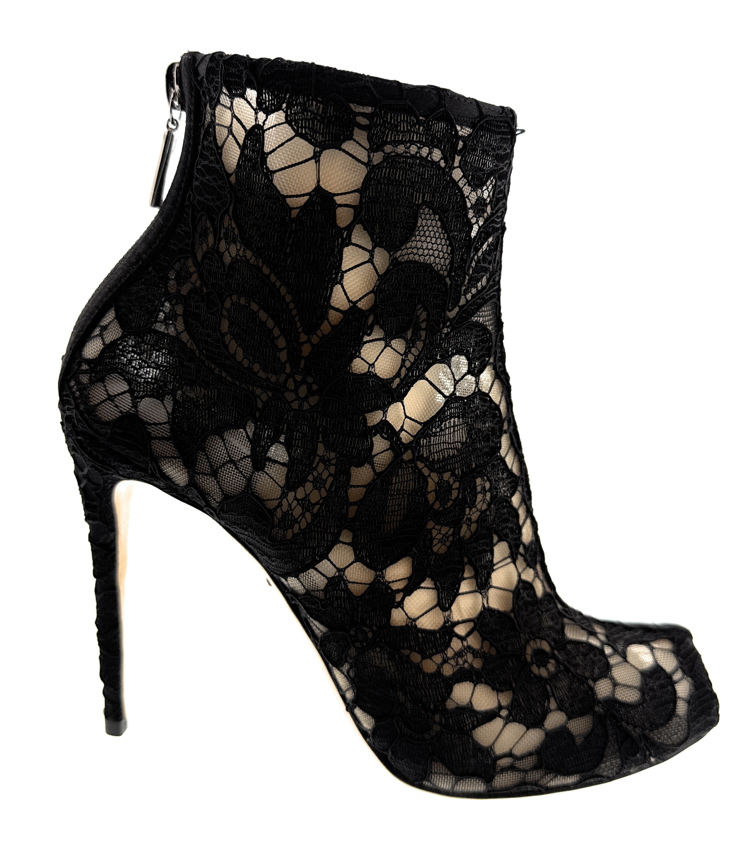 Dolce & Gabbana Black Lace Peep-Toe Ankle Boots -EU35
