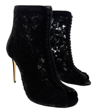 Dolce & Gabbana Velvet Trimmed Lace Peep-Toe Booties -EU35