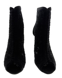 Dolce & Gabbana Velvet Trimmed Lace Peep-Toe Booties -EU35