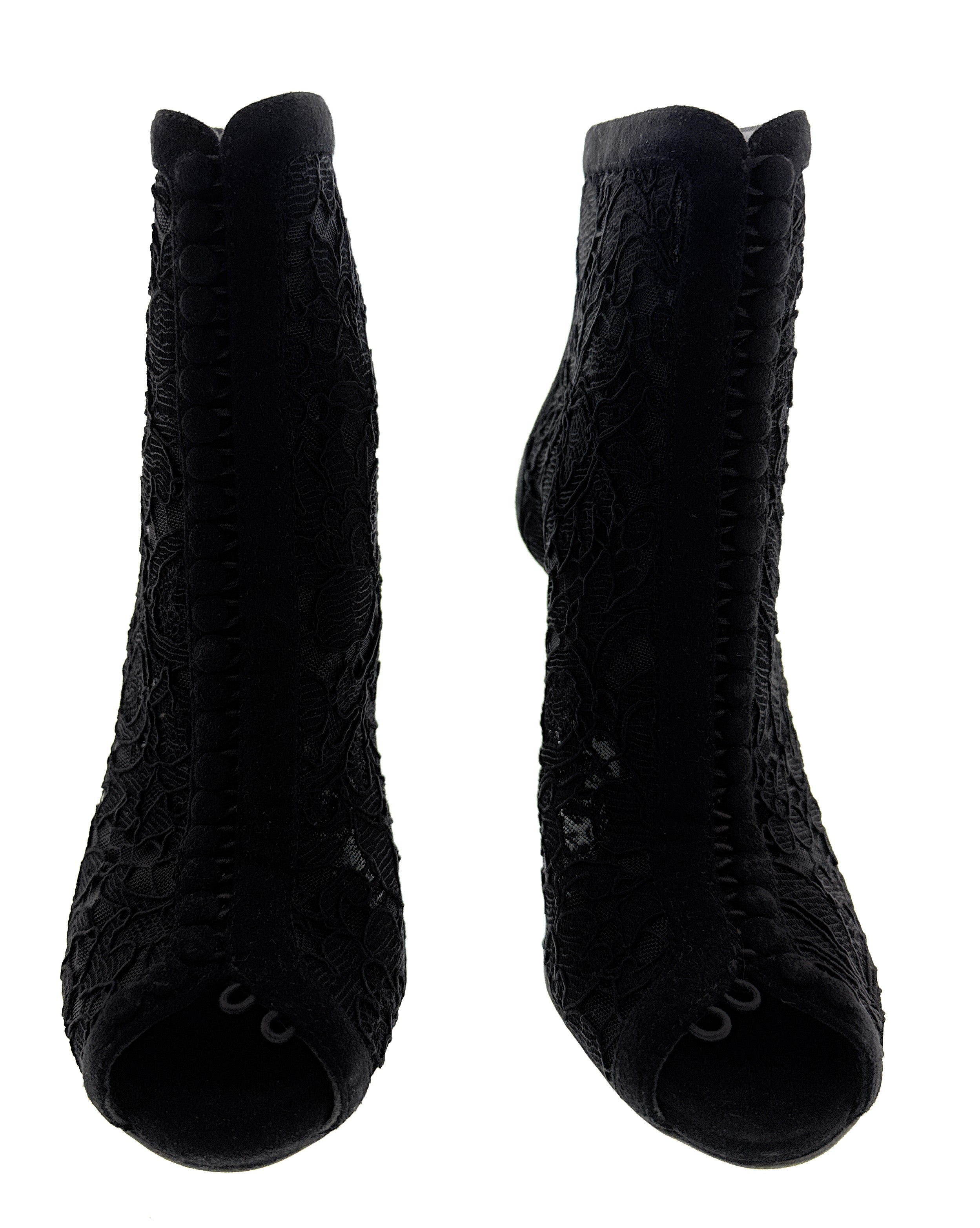 Dolce & Gabbana Velvet Trimmed Lace Peep-Toe Booties -EU35