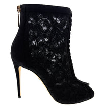 Dolce & Gabbana Velvet Trimmed Lace Peep-Toe Booties -EU35