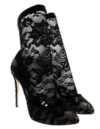 Dolce & Gabbana Black Floral Lace Pointed Stiletto Boots -EU41