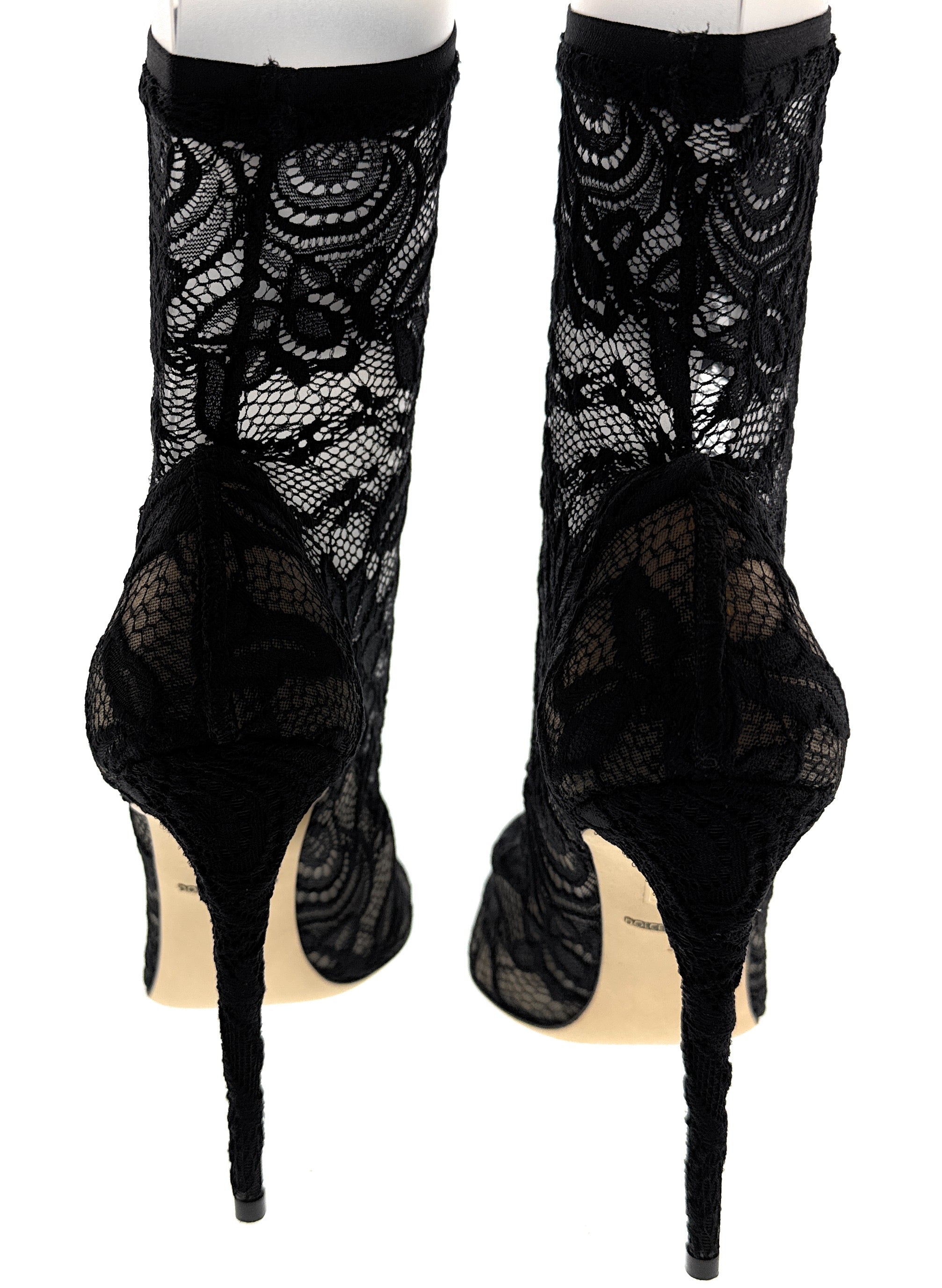 Dolce & Gabbana Black Floral Lace Pointed Stiletto Boots -EU41