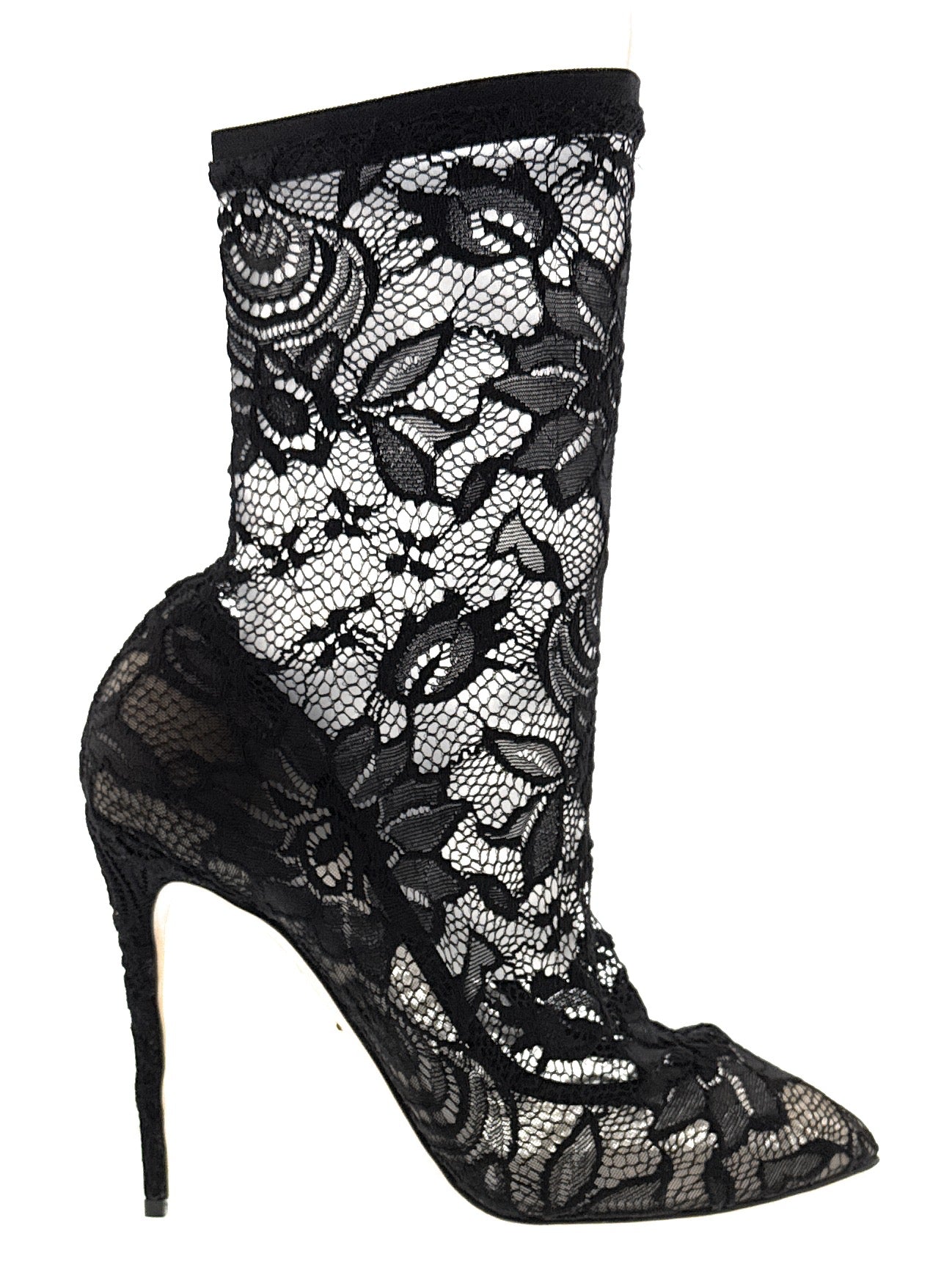 Dolce & Gabbana Black Floral Lace Pointed Stiletto Boots -EU41
