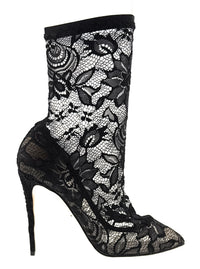 Dolce & Gabbana Black Floral Lace Pointed Stiletto Boots -EU41