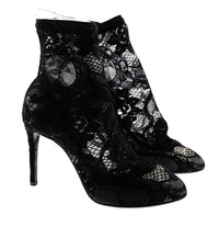 Dolce & Gabbana Black Floral Lace Ankle Boots -EU35
