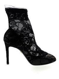 Dolce & Gabbana Black Floral Lace Ankle Boots -EU35