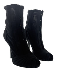 Dolce & Gabbana Black Peep-Toe Corset-Style Ankle Boots