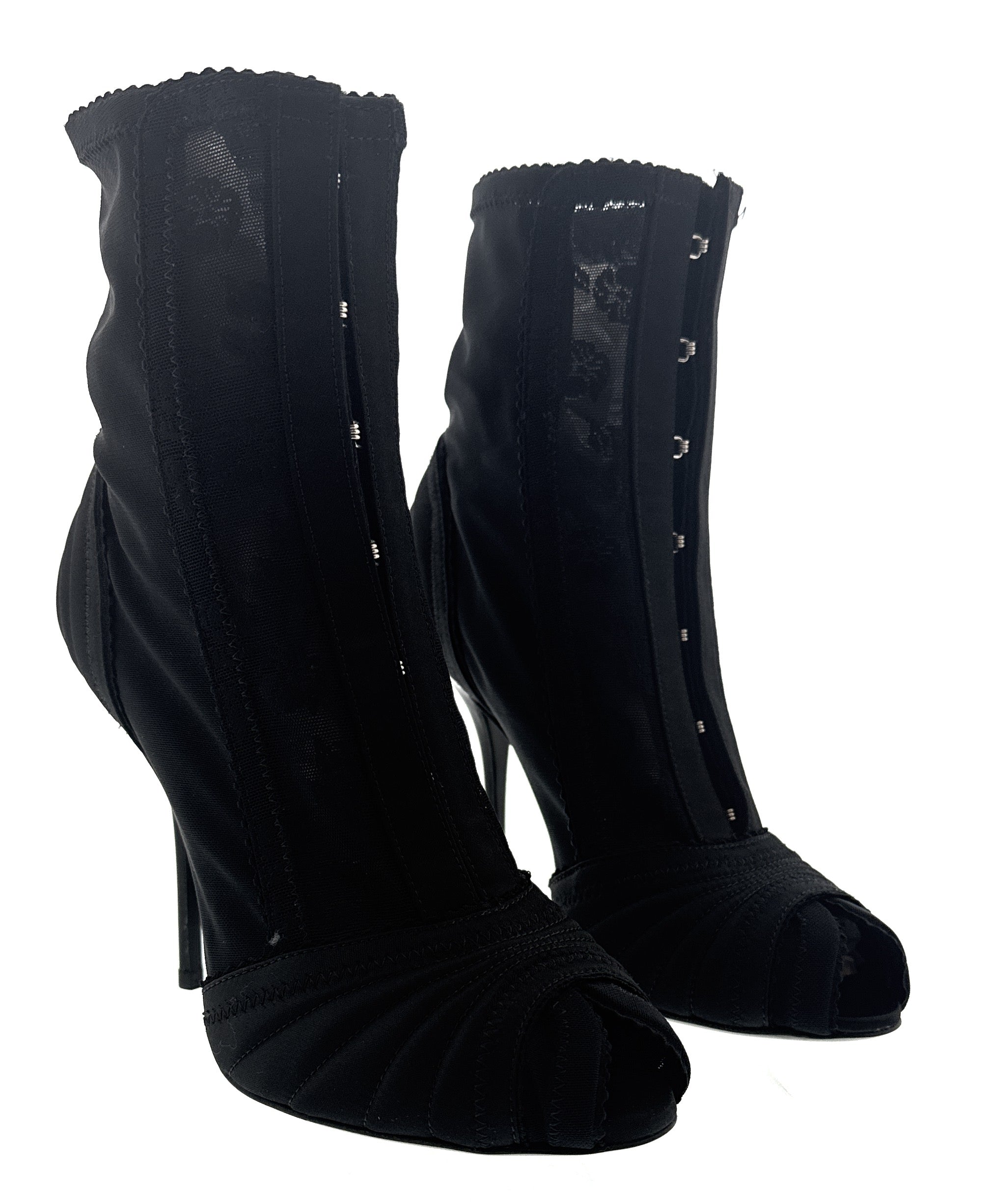 Dolce & Gabbana Black Peep-Toe Corset-Style Ankle Boots