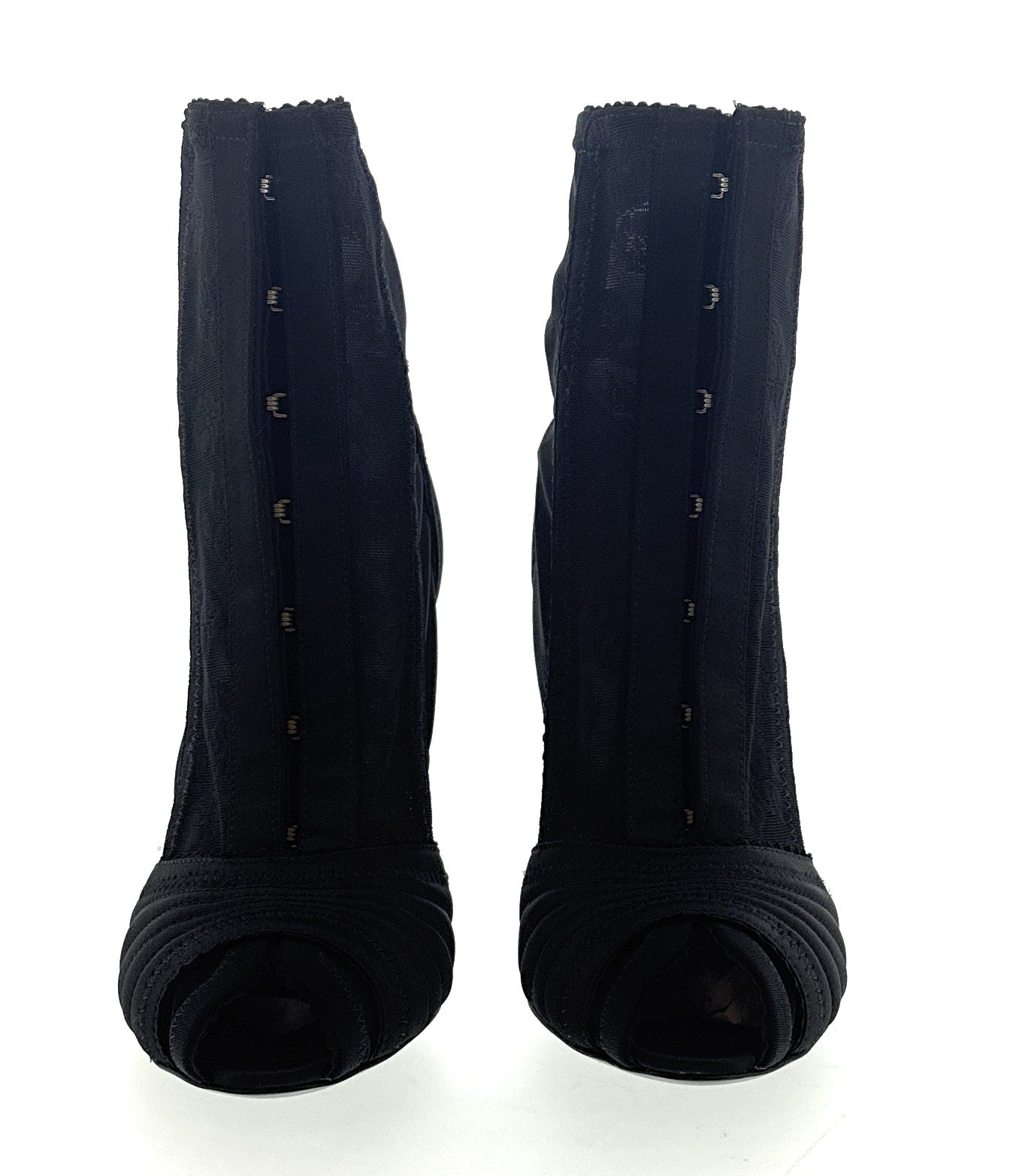 Dolce & Gabbana Black Peep-Toe Corset-Style Ankle Boots