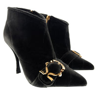 Dolce & Gabbana Quilted Black Velvet Ankle Boots with Baroque Buckle -EU36