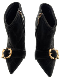 Dolce & Gabbana Quilted Black Velvet Ankle Boots with Baroque Buckle -EU36