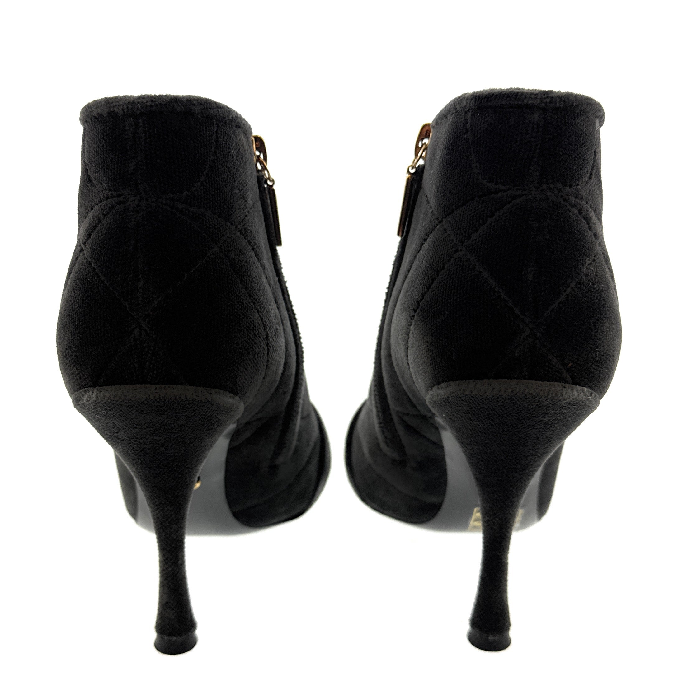 Dolce & Gabbana Quilted Black Velvet Ankle Boots with Baroque Buckle -EU36