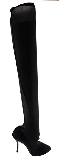 Dolce & Gabbana Black Stretch Over-the-Knee Stiletto Boots -EU38