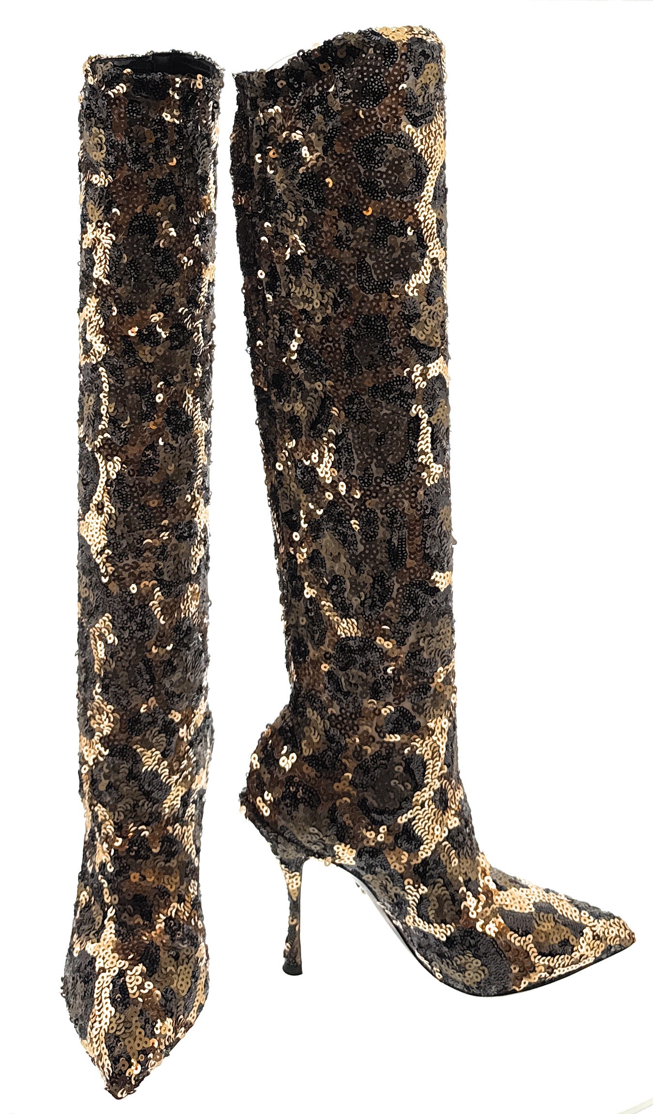 Dolce & Gabbana Sequin Embellished Leopard Knee-High Stiletto Boots -EU38