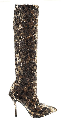 Dolce & Gabbana Sequin Embellished Leopard Knee-High Stiletto Boots -EU38