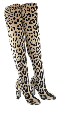 Dolce & Gabbana Over-the-Knee Leopard Print Stretch Boots -EU36.5