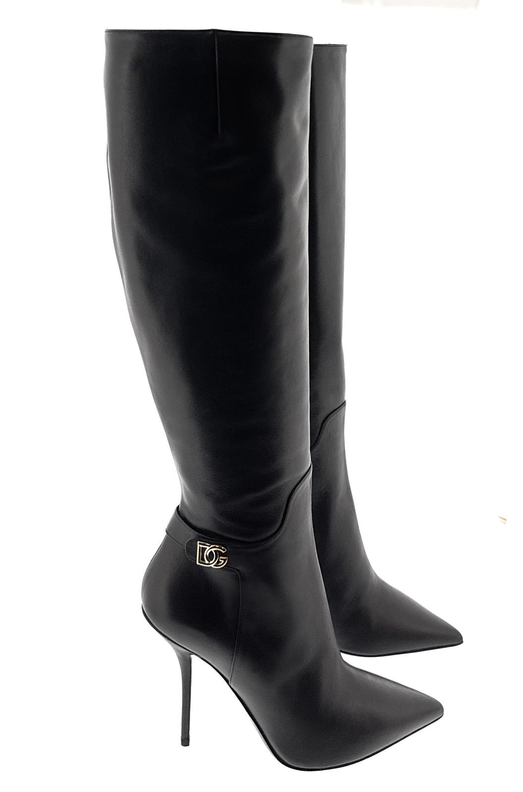 Dolce & Gabbana Black Leather Tall Stiletto Boots