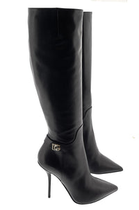 Dolce & Gabbana Black Leather Tall Stiletto Boots