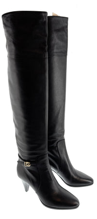 Dolce & Gabbana Classic Black Leather Mid-Heel Knee Boots -EU39