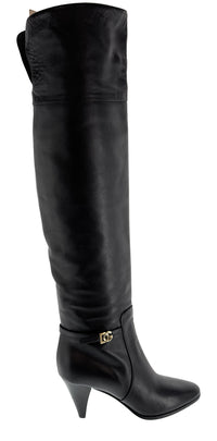 Dolce & Gabbana Classic Black Leather Mid-Heel Knee Boots -EU39
