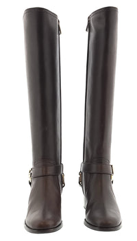 Dolce & Gabbana Brown Leather Riding Boots with Gold DG Harness Detail -EU36