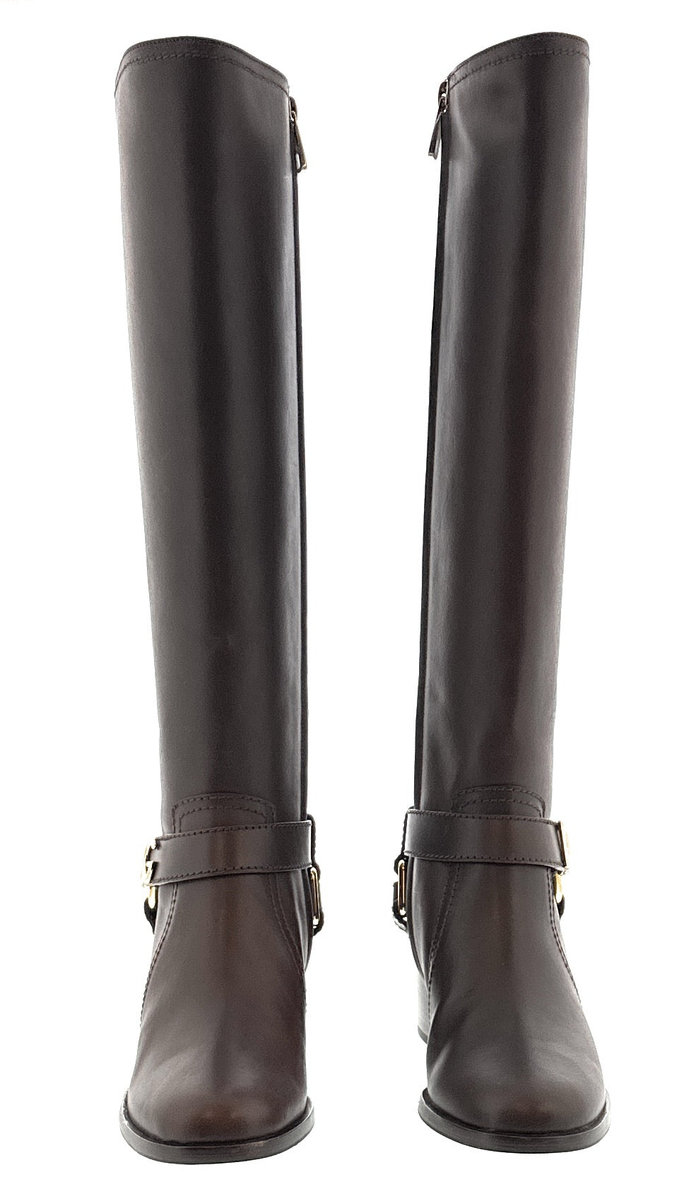 Dolce & Gabbana Brown Leather Riding Boots with Gold DG Harness Detail -EU36
