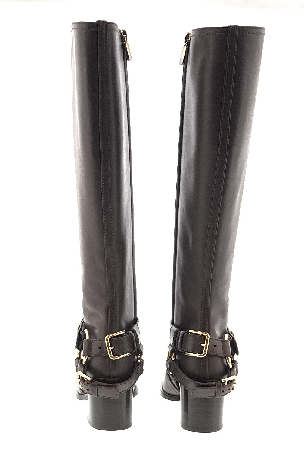 Dolce & Gabbana Brown Leather Riding Boots with Gold DG Harness Detail -EU36