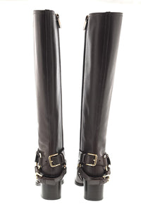 Dolce & Gabbana Brown Leather Riding Boots with Gold DG Harness Detail -EU36