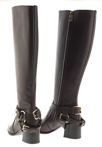 Dolce & Gabbana Brown Leather Riding Boots with Gold DG Harness Detail -EU36