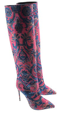 Dolce & Gabbana Pink & Blue Brocade Stiletto Boots