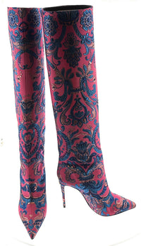 Dolce & Gabbana Pink & Blue Brocade Stiletto Boots