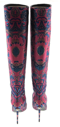 Dolce & Gabbana Pink & Blue Brocade Stiletto Boots