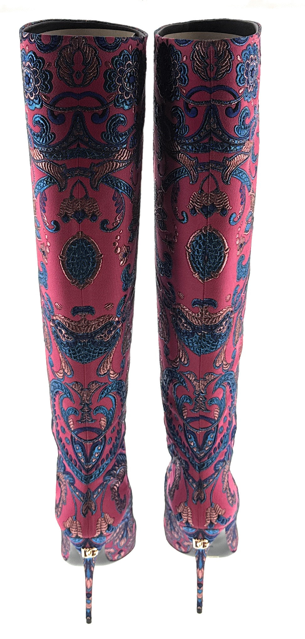 Dolce & Gabbana Pink & Blue Brocade Stiletto Boots