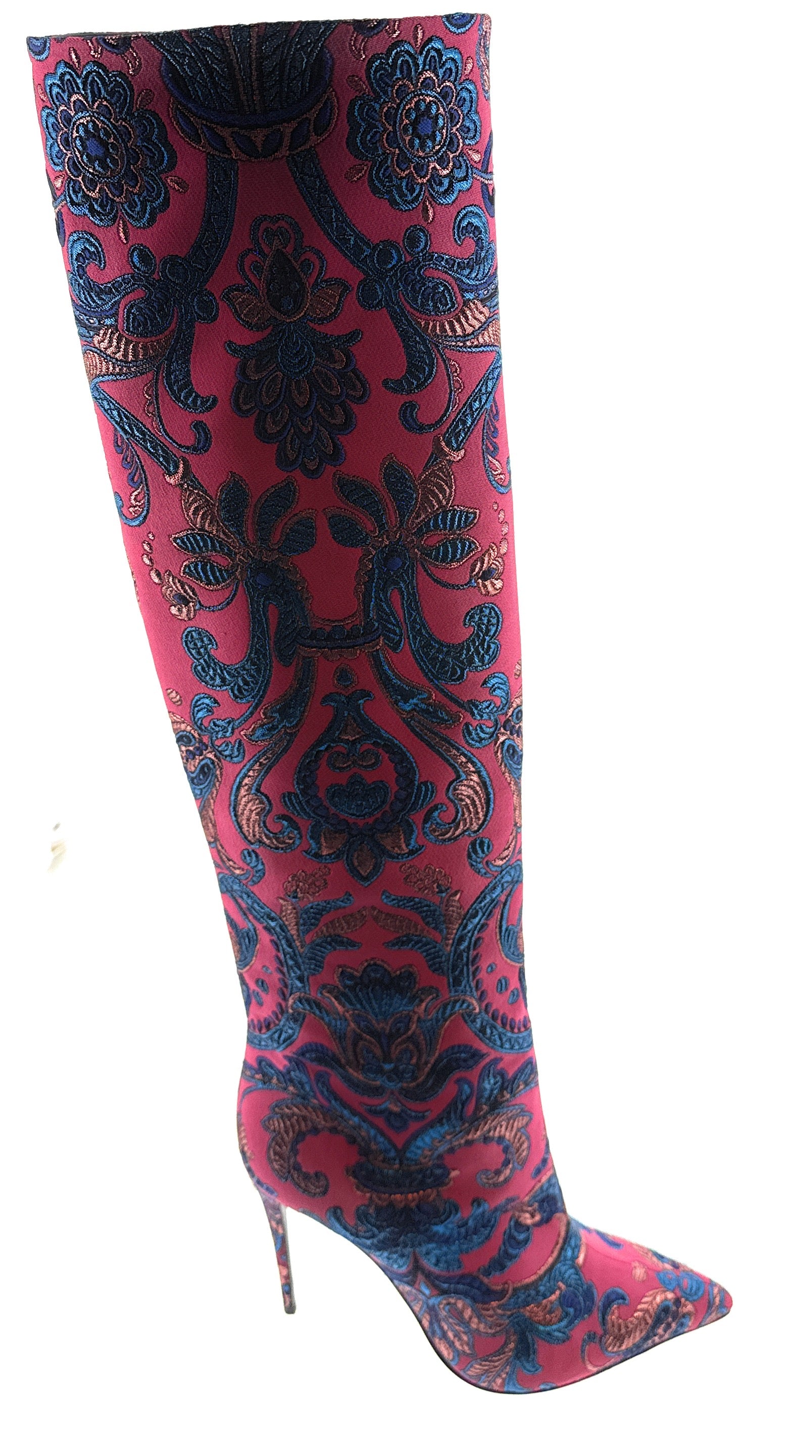 Dolce & Gabbana Pink & Blue Brocade Stiletto Boots
