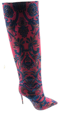 Dolce & Gabbana Pink & Blue Brocade Stiletto Boots