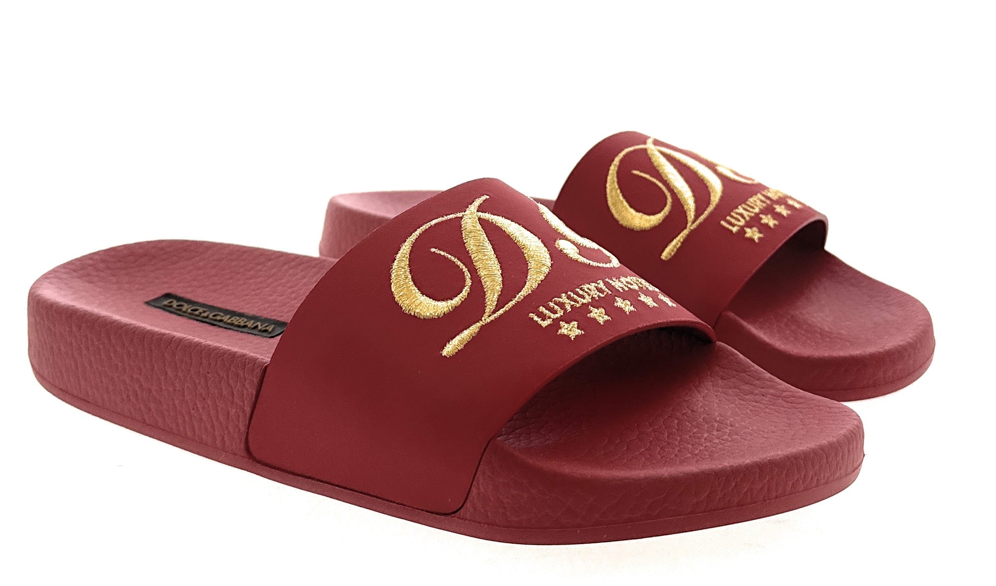 Dolce & Gabbana Red Embroidered Logo Pool Slides -EU36