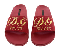Dolce & Gabbana Red Embroidered Logo Pool Slides -EU36