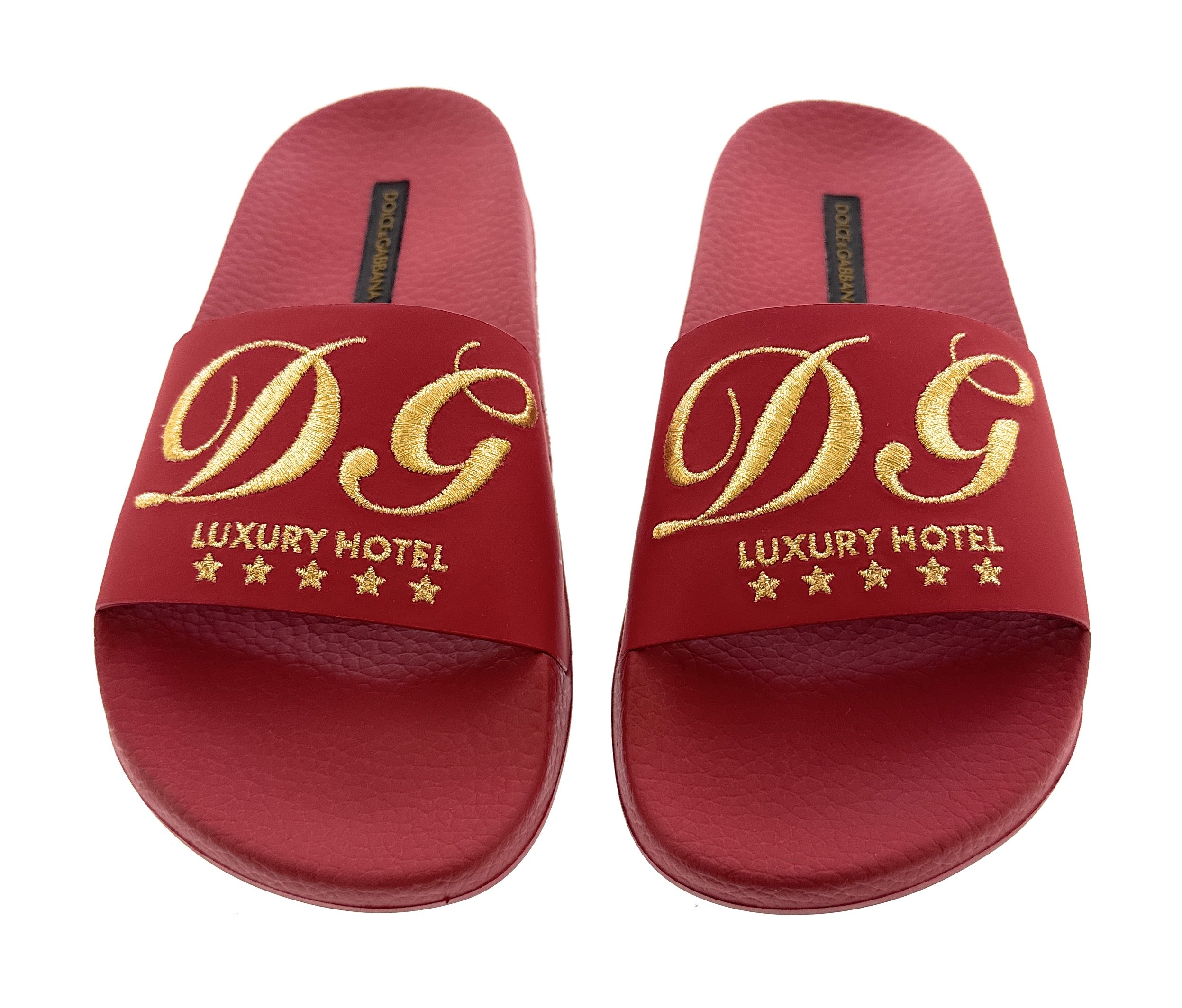 Dolce & Gabbana Red Embroidered Logo Pool Slides -EU36
