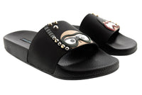 Dolce & Gabbana Black Cartoon-Detail Slides with Stud Embellishments -EU38