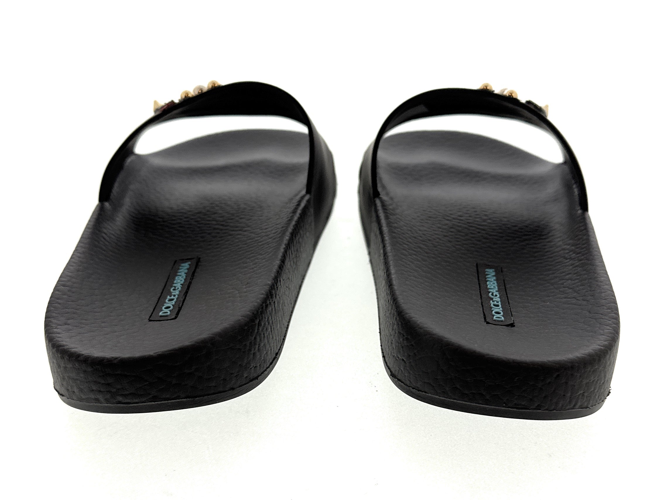 Dolce & Gabbana Black Cartoon-Detail Slides with Stud Embellishments -EU38