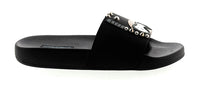 Dolce & Gabbana Black Cartoon-Detail Slides with Stud Embellishments -EU38