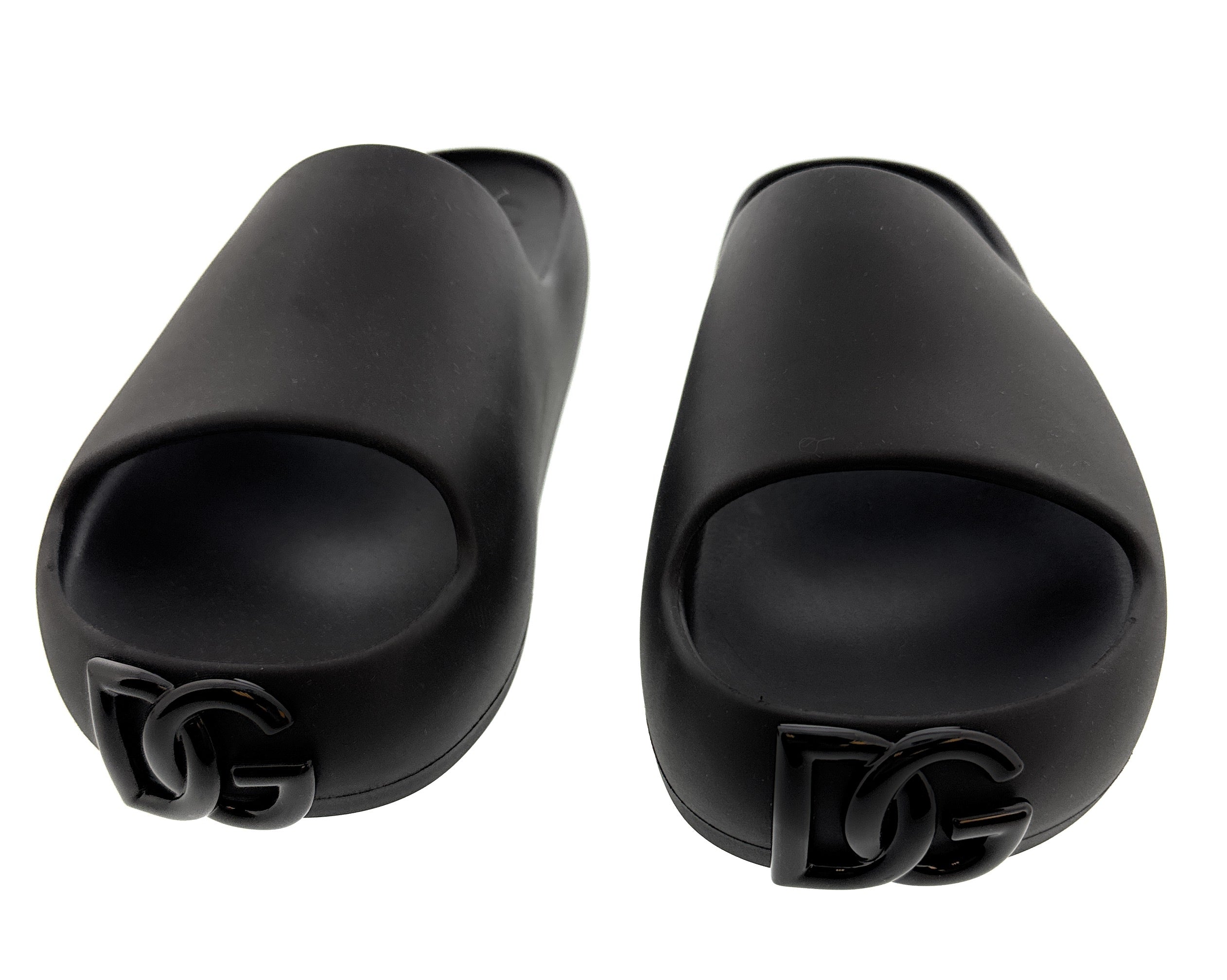 Dolce & Gabbana Matte Black DG Logo Embossed Slides -EU35