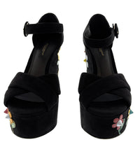 Dolce & Gabbana Floral Embellished Black Velvet Platform Sandals -EU35