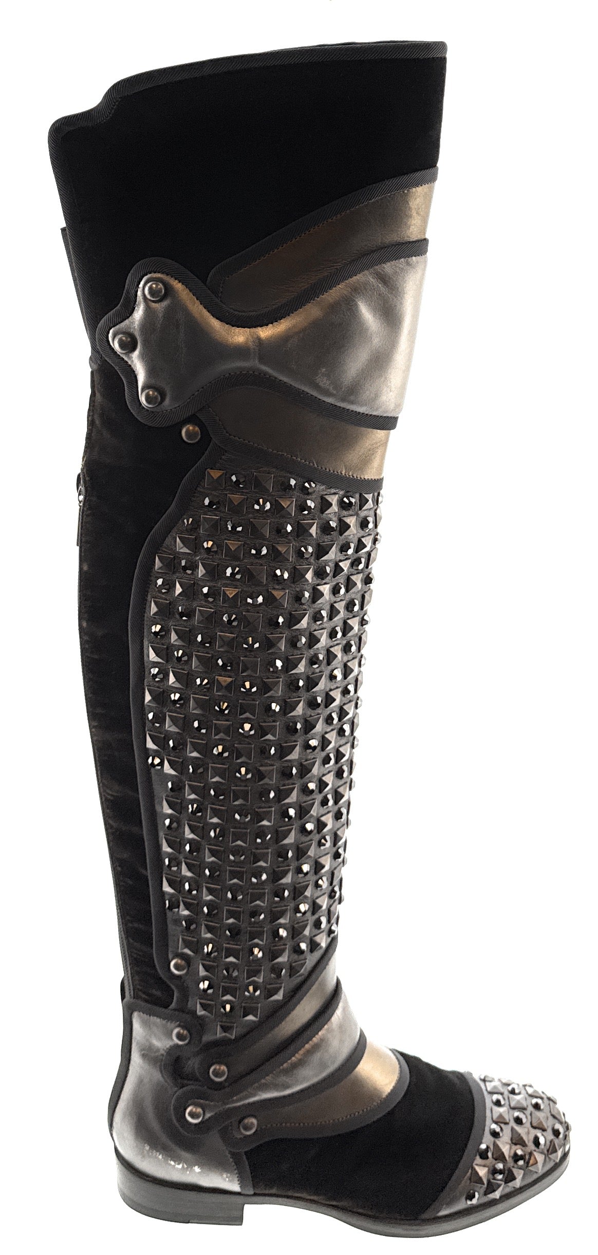 Dolce & Gabbana Studded Armored Velvet & Leather Knee-High Boots