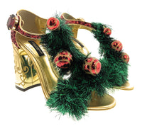 Dolce & Gabanna Red Merry Christmas Block Heel Glitter Heels-36.5