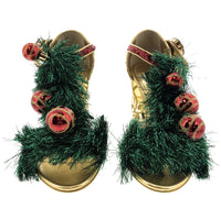 Dolce & Gabanna Red Merry Christmas Block Heel Glitter Heels-36.5