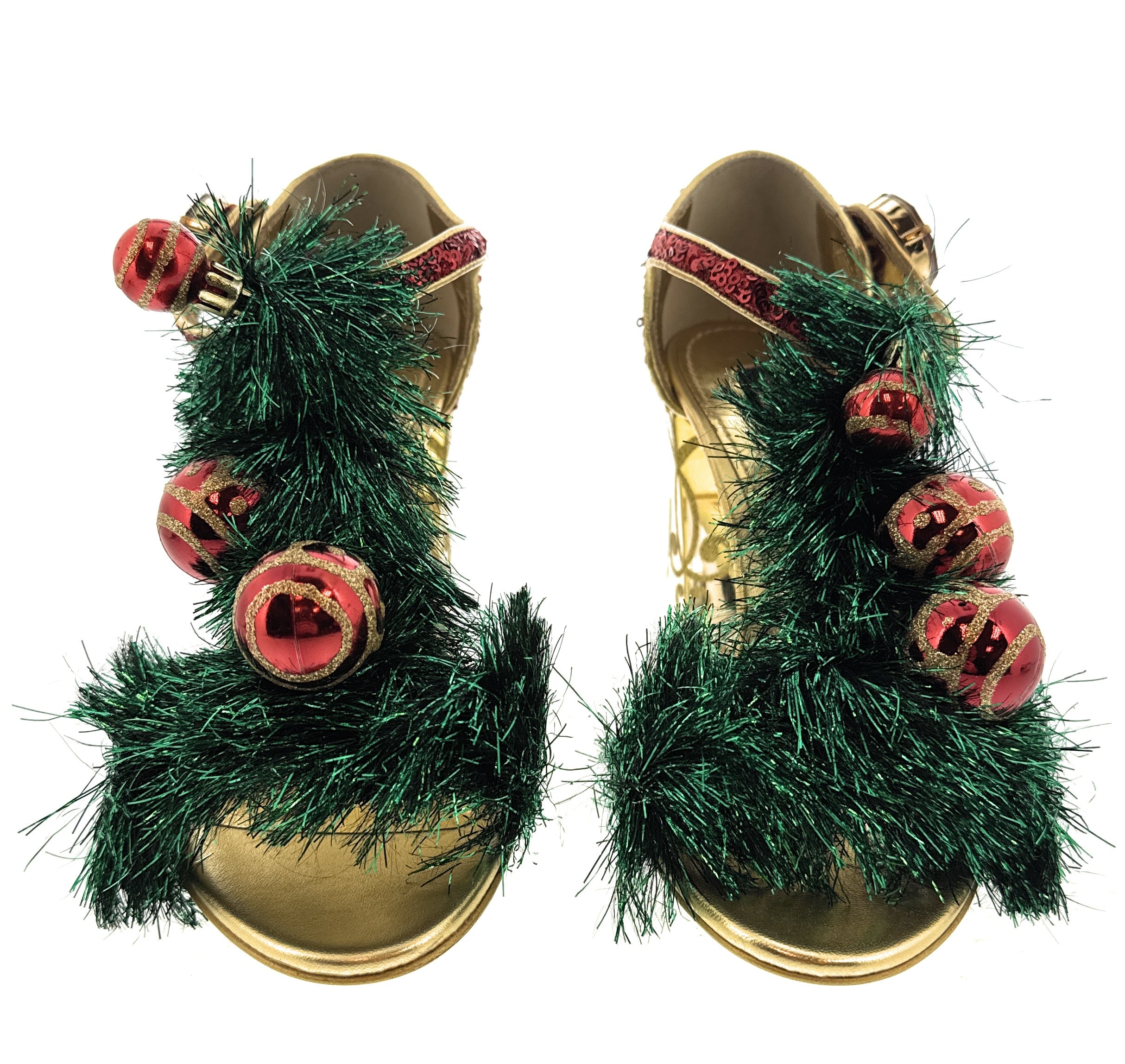 Dolce & Gabanna Red Merry Christmas Block Heel Glitter Heels-36.5
