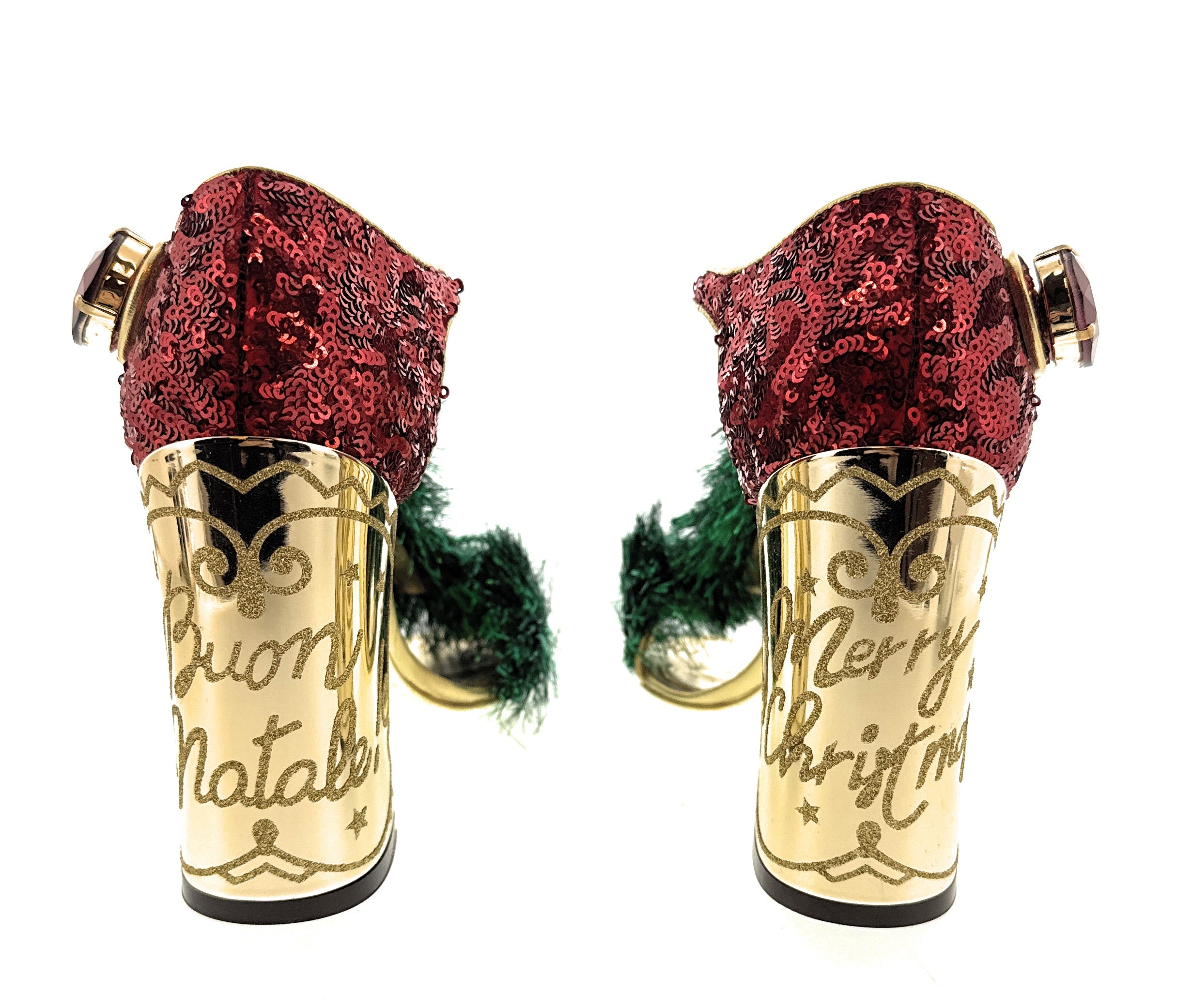 Dolce & Gabanna Red Merry Christmas Block Heel Glitter Heels-36.5