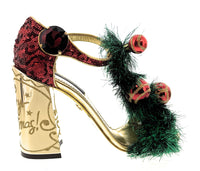 Dolce & Gabanna Red Merry Christmas Block Heel Glitter Heels-36.5